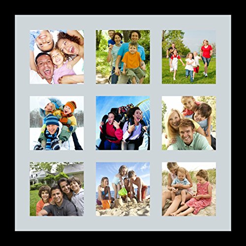 ArtToFrames Collage Photo Frame Single Mat with 9-5x5 Openings with Satin Black Frame and Baby Blue mat. - color: 9 - 5x5 - (2148), size: Baby Blue