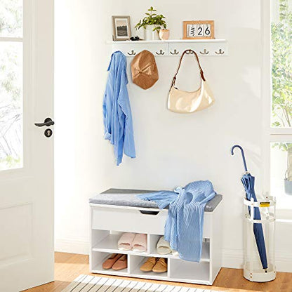 SONGMICS Entryway Hanging Coat Rack, Wall-Mounted Wooden Shelf, with 4 Double Hooks, Wall Floating Shelf, White ULHR42WT - color: White, size: 1 Pack-4 Hooks, style: With Shelf