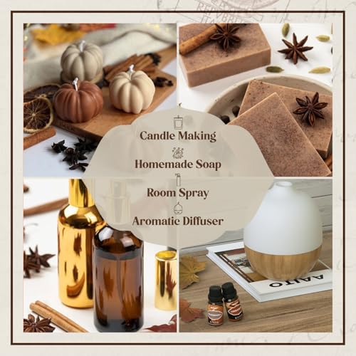 ARVIDSSON Autumn Spice Essential Oils Set, Fall Essential Oil for Diffuser - Cinnamon, Pumpkin Pie, Harvest Spice, Apple Cider, Gingerbread, Snickerdoodle, Cozy Fragrance Oils - color: Brown