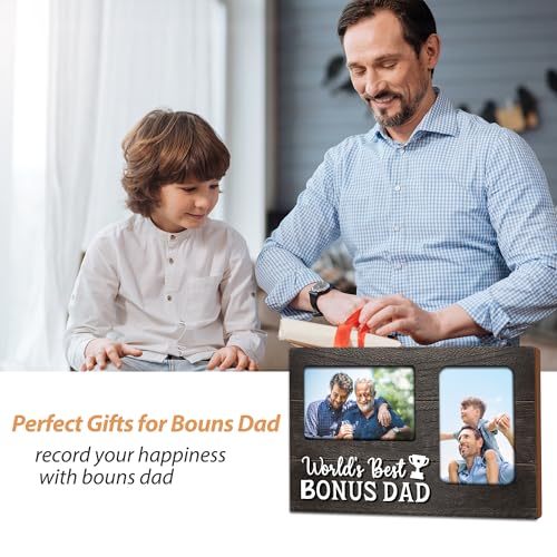 Gifts for Bonus Dad Fathers Day, Bonus Dad Gifts from Bonus Son Daughter 3D Photo Frame Hold 4x6 Inches Two Photos, World's Best Bonusdad Gift Gag Birthday Gift for Him on Father's Day - color: Bonus Dad
