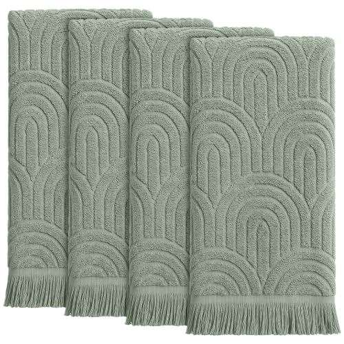 Tingjoo Decorative Hand Towels Bathroom 4 Pack Soft Boho Cotton Turkish Absorbent Face Towel Set for Boho Bathroom Decor Soft Kitchen Hotel Spa Farmhouse Guest Tea Gift(Green) - color: Green
