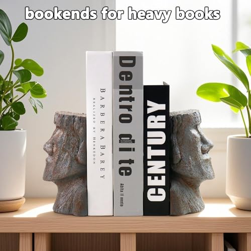 Decorative Bookends Easter Island Book Ends, Modern Book Holder Ends for Shelves, Novelty Heavy Duty Book Ends for Office Home Desk Bookshelf, 6.3" L x 6.7" H x 3.5" W, Resin