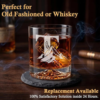 Personalized Whiskey Glass Gift Set for Men – Monogrammed Initial Rocks Glass with Slate Coaster, Wooden Box & Whiskey Stones, Birthday Father's Day for Him Dad Husband (T) - style: T