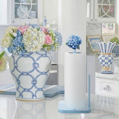 Leinuosen Blue Hydrangea Coquettish Cute Hydrangea Wooden Paper Towel Holder Blue Bathroom Countertop Accessories Kitchen Roll Stand Organizer Standing Apartment Decor Housewarming Gift - style: Blue Hydrangea