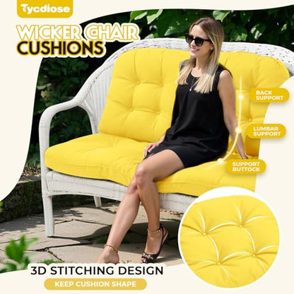 All Weather 3 Pieces Wicker Chair Cushions, Waterproof Outdoor Wicker Chair Cushion for Patio Furniture Loveseat Settee Bench, 1 Loveseat and 2 U-Shaped Thickened Cushions, Yellow - color: Yellow