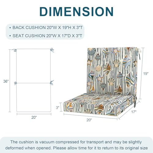 DYTXIII Outdoor Midback Chair Cushions Set of 2-20"x17" Water Repellent & Fade-Resistant Patio Seat Cushions with High-Resiliency Foam, Non-Slip Ties for Dining, Balcony Furniture-Crayon Shells - color: Crayon Shells