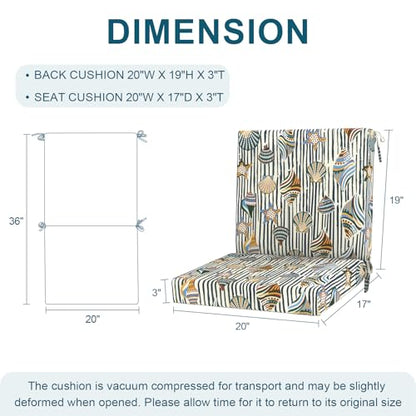 DYTXIII Outdoor Midback Chair Cushions Set of 2-20"x17" Water Repellent & Fade-Resistant Patio Seat Cushions with High-Resiliency Foam, Non-Slip Ties for Dining, Balcony Furniture-Crayon Shells - color: Crayon Shells