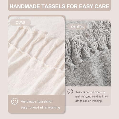 BATTILO HOME Cream White Chenille Throw Blanket, 50 x 60 Inches | Soft Chenille Knit with Handmade Fringe Tassels, Lightweight, Cozy and Less Prone to Tangling for Couch, Bed or Chair - color: Cream White