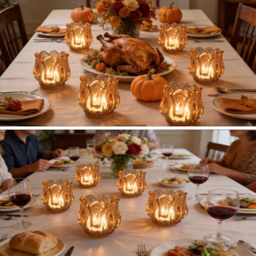 Votive Glass Tealight Candle Holders, Candles Not Included (Amber Tulip-6 Pcs) - color: Amber Tulip-6 Pcs