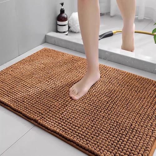 Chenille Bathroom Rugs Soft Plush Bath Mat Non-Slip Absorbent Bath Carpet Mats Quick Dry Machine Washable for Toilet Bathtubs Shower - color: Cocoa Coffee Color, size: 60*90cm