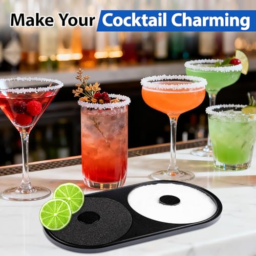 Margarita Salt Rimmer Set, 1 Pack Bar Salt and Sugar Rimmer with Sponge, 2-in-1 Bar Glass Cocktail Rim Set, Dishwasher Safe Black Barware Tools for Margarita Mojitos (Black) - size: 【2 IN 1 Salt Rimmer】*1