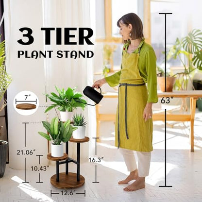 AUGOSTA 3 Tier Plant Stand, Tall Metal Wood Shelf Holder for Indoor, Outdoor Display Rack Flower Pot Stand for Corner Living Room Balcony Garden Patio
