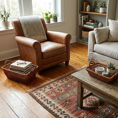 Wicker Nesting Baskets with Handles, Natural Brown, Willow, Farmhouse Style, Set of 5, Multi-Purpose Home Organizer