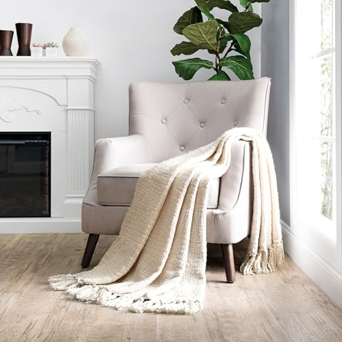 Merit Linens Slub-Yarn Throw Blanket - One Size Natural - color: Basketweave Natural