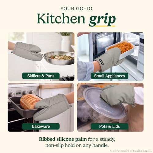 Cuisinart Mini Oven Mitts, 2-Pack 5"x8.5", Heat Resistant 500F | Compact pot holder for baking, air fryer, and cookware, silicone non-slip grip, hanging loop, fits either hand, wipes clean - color: Gray