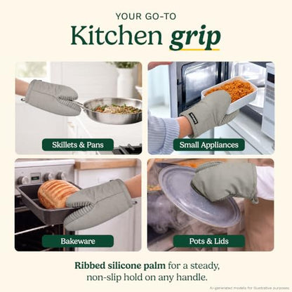 Cuisinart Mini Oven Mitts, 2-Pack 5"x8.5", Heat Resistant 500F | Compact pot holder for baking, air fryer, and cookware, silicone non-slip grip, hanging loop, fits either hand, wipes clean - color: Gray