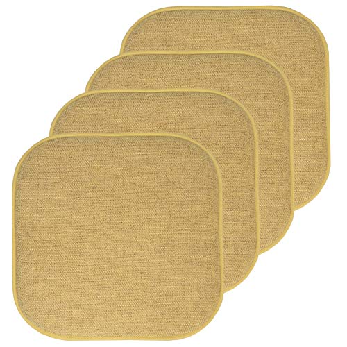 Sweet Home Collection Chair Cushion Memory Foam Pads Honeycomb Pattern Slip Non Skid Rubber Back Rounded Square 16" x 16" Seat Cover, 4 Pack, Alexis Gold - color: Alexis Gold, size: 4 Pack