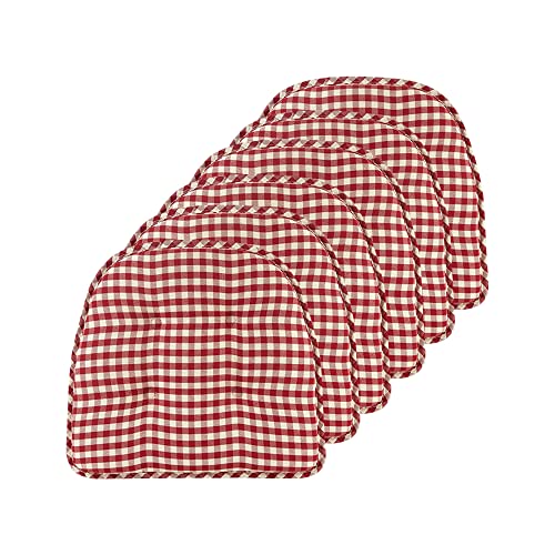 Non-Slip Chair Cushions, Assembled in USA, U-Shaped Skid-Proof Seat Pads for Dining Room, Kitchen, Office, 15"x16" - color: Gingham Red, size: 6 Pack