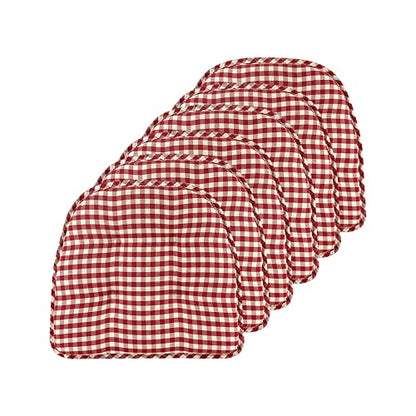 Non-Slip Chair Cushions, Assembled in USA, U-Shaped Skid-Proof Seat Pads for Dining Room, Kitchen, Office, 15"x16" - color: Gingham Red, size: 6 Pack