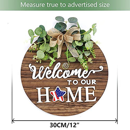 Interchange Welcome Sign Front Door Wreaths for Spring Fall Summer Winter | Rustic Wood Wreaths for Wall Home House Warming gifts Outdoor Farmhouse Porch All Seasons Holiday Halloween Christmas