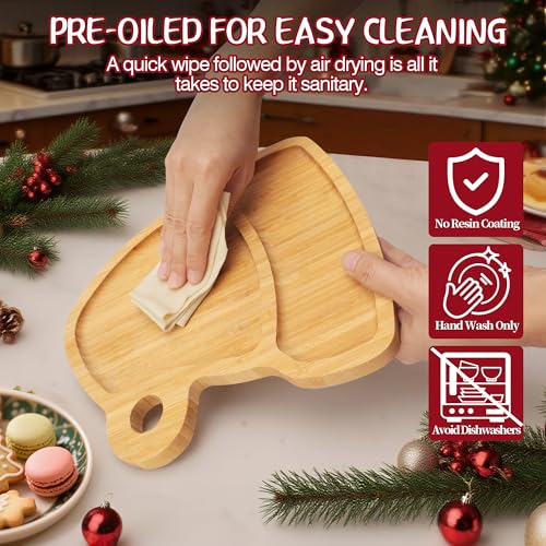WILLKOMMEN Christmas Serving Tray, Bamboo Christmas Hat Shaped Serving Platter, Charcuterie Board Serving Dishes 10" x 9" for Party Cookie Fruit Tray Cheese Board Plate - color: Christmas Hat Shaped
