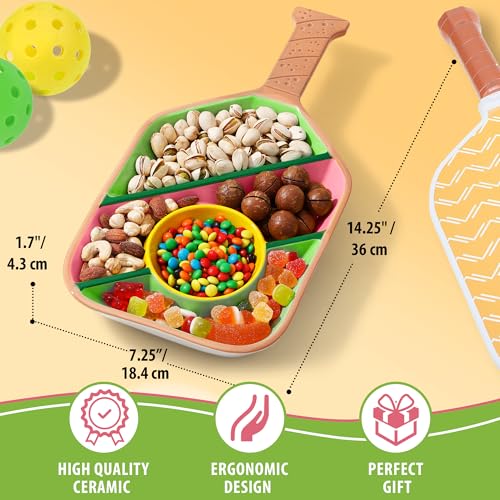 Pickleball Paddle Snack Tray - Cool Pickleballs Serving Tray for Snack - Paddle-Shaped Serving Tray with Compartments - Unique and Durable Divided Snack Trays for Pickleball Fans-Pink - color: Pink