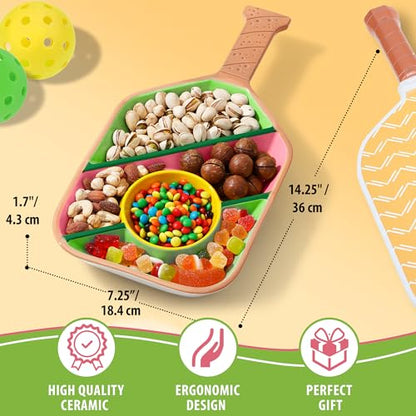 Pickleball Paddle Snack Tray - Cool Pickleballs Serving Tray for Snack - Paddle-Shaped Serving Tray with Compartments - Unique and Durable Divided Snack Trays for Pickleball Fans-Pink - color: Pink