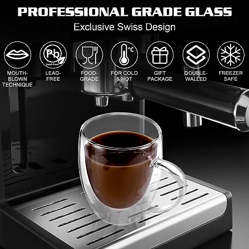 Clear Glass Double Wall Insulated Round Coffee Mugs Set of 6 Pieces - Medium Size 12oz Best Reusable Coffee Mug for Home Cafe Restaurant Perfect for Espresso Capucinno Lungo Latte Coffee - style: 12oz