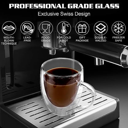 Clear Glass Double Wall Insulated Round Coffee Mugs Set of 6 Pieces - Medium Size 12oz Best Reusable Coffee Mug for Home Cafe Restaurant Perfect for Espresso Capucinno Lungo Latte Coffee - style: 12oz