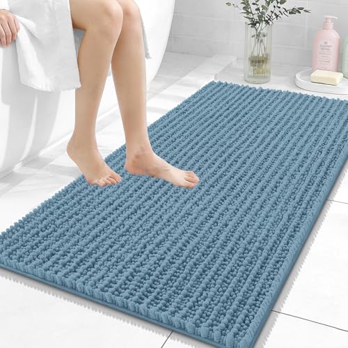 OLANLY Bathroom Rugs 44x24, Thick Soft Absorbent Chenille Bath Rugs | Airy Blue, Shaggy Bath Mat with Quick-Drying Rubber Backing, Washable for Floor, Tub and Shower, Home Decor Accessories - color: Airy Blue, size: 44" x 24"