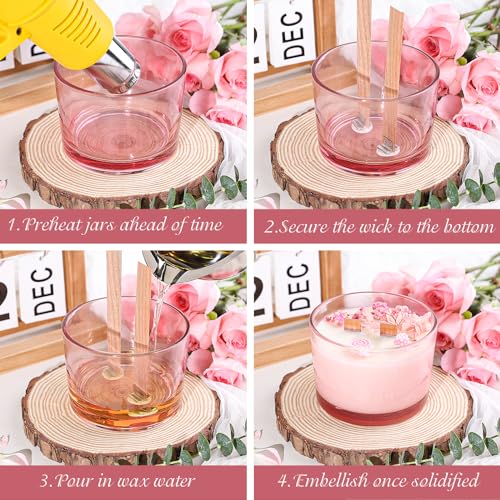 CONNOO 6 Pack 16oz Pink Wide Mouth Glass Candle Jars | Come with Metal Lids Sticky Warning Labels and a Candle Wick Kit for Candle Making- Dishwasher Safe - color: 6 Pack-Shiny Pink