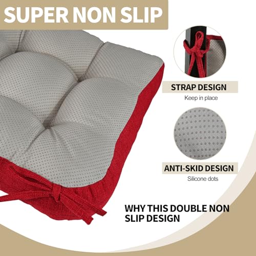 BUYUE Chair Cushion Set for Rocking Chair, Back Pillow & Seat Cushion with Ties, Original Woven Fabric Non-Slip Chair Pads for Elderly Sitting, Red - color: Red