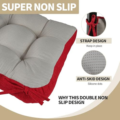 BUYUE Chair Cushion Set for Rocking Chair, Back Pillow & Seat Cushion with Ties, Original Woven Fabric Non-Slip Chair Pads for Elderly Sitting, Red - color: Red