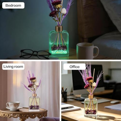Reed Diffuser Home Fragrance Set 6oz with Real Dried Flowers & Natural Crystal Stones for Positive Energy – DIY Aromatherapy Gift, Safe for Kids and Pets (Violet Spirit)