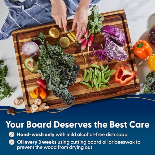 Sonder Los Angeles Highland Teak Wood Extra Large Cutting Board 23x17x1.5" | Non-toxic, Edge Grain, Juice Groove, Built-in Handles, Gift Box Included, Heavy Duty BBQ Board, 13 lbs - color: Highland | Teak | Edge Grain