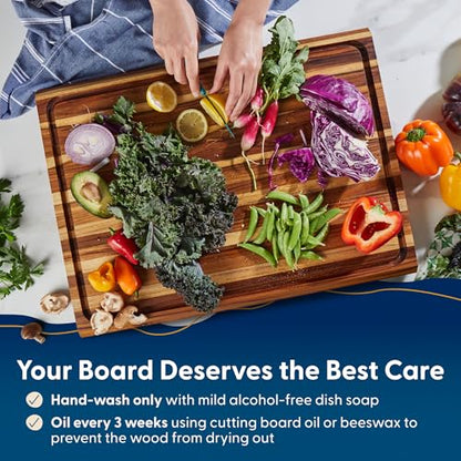 Sonder Los Angeles Highland Teak Wood Extra Large Cutting Board 23x17x1.5" | Non-toxic, Edge Grain, Juice Groove, Built-in Handles, Gift Box Included, Heavy Duty BBQ Board, 13 lbs - color: Highland | Teak | Edge Grain