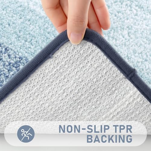 Bsmathom Bathroom Rug Set 4 Piece, Plush Microfiber Bath Mat, Dusty Blue | Extra Water Absorbent, Non Slip Washable Runner Bath Rugs with Toilet Lid Cover and U-shaped Contour Toilet Mat - color: Dusty Blue, size: 18"x26"+18"x48"+U20"x24"+Cover19"x21"