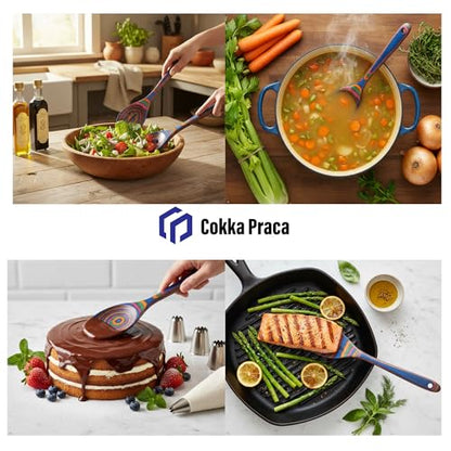 6-Piece Pakkawood Kitchen Utensils | Heat Resistant Wood Kitchen Utensils | Pakkawood Kitchen Cooking Utensil Set | Wooden Spoons for Cooking | Non-Sitck Cooking Spoons | Sapphire - color: Sapphire-6PCS