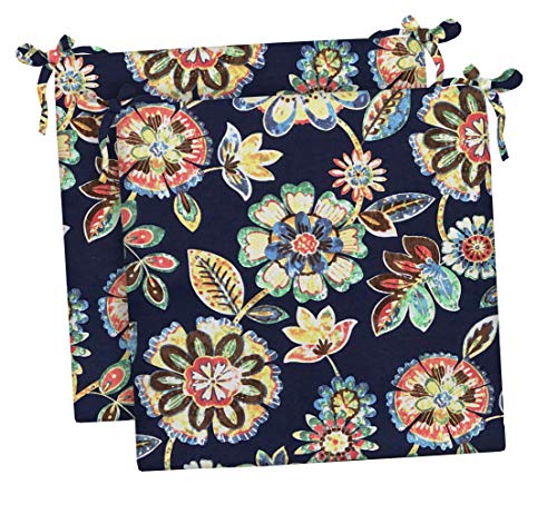 RSH DECOR Indoor Outdoor Set of 2 Foam Dining Chair Seat Cushions, 19" x 19" x 3", Choose Color (Daelyn Navy) - color: Daelyn Navy, size: 2 Count (Pack of 1)