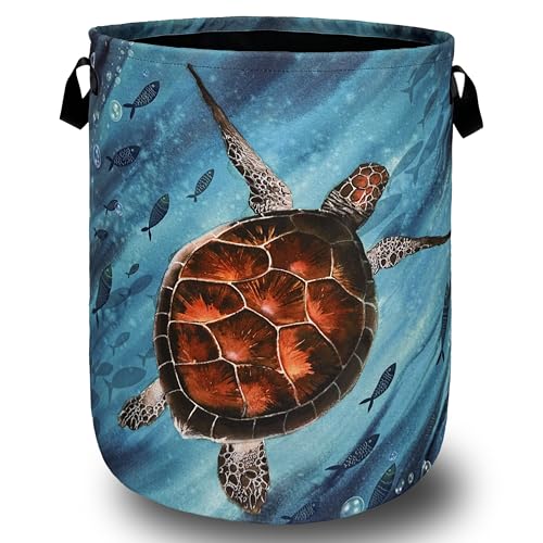 Watercolor Turtle Laundry Basket Oxford Cloth Foldable Hamper 18.9x16.5Inch | Sea Turtles With Handle Tote Bag Laundry Hamper Clothes Storage Bucket Toy Organizer For Bathroom/Laundry/Bedroom - color: Watercolor Turtles