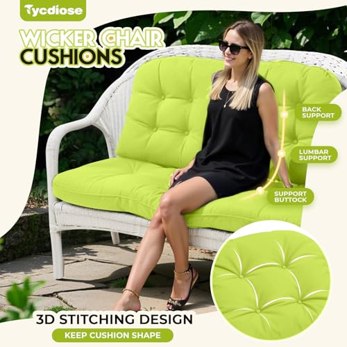 All Weather Wicker Chair Cushions of 3 Pieces, Waterproof Outdoor Wicker Chair Cushion for Patio Furniture Loveseat Settee Bench, 1 Loveseat and 2 U-Shaped Thickened Cushions, Light Green - color: Light Green