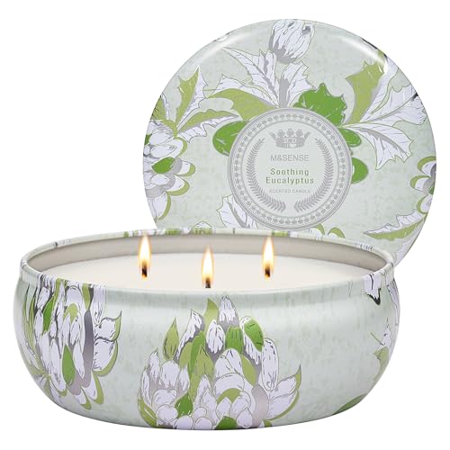 M&SENSE Soothing Eucalyptus Scented Candles, 3 Wick Soy Candles 12oz | Over 40 Hour Burning Time, 100% Natural Vegan Wax, Relaxing Aromatherapy Aesthetic Candle Gift for Women Men - color: Soothing Eucalyptus