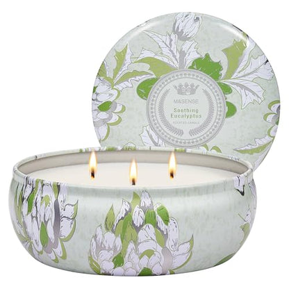 M&SENSE Soothing Eucalyptus Scented Candles, 3 Wick Soy Candles 12oz | Over 40 Hour Burning Time, 100% Natural Vegan Wax, Relaxing Aromatherapy Aesthetic Candle Gift for Women Men - color: Soothing Eucalyptus