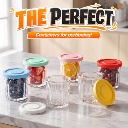 Suclain Glass Cups with Lids Set of 6, 13.5 oz Clear Coffee Cups,Colorful | Thick Drinking Glasses, Heavy Duty Tumblers with Leak Proof Lids, Glassware for Cold Drinks, Iced Coffee Yogurt Overnight - color: Colorful