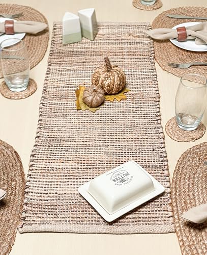 Natural Jute Table Runner, 13x36 Inch | Vintage Boho Rustic Table Decor, Handwoven, Brown, Farmhouse Dining or Console Accent - color: Natural Jute-brown, size: 13x36 Inch.