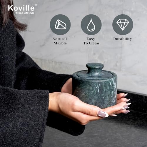 Indian Green Marble Salt Cellar with Lid 3.5", Stone Pepper Container & Spice Jars for Kitchen, Marble Salt and Pepper Holder, Stone Storage Box for Kitchen Counter, Spice Jar - color: Indian Green