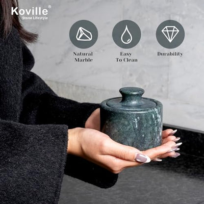 Indian Green Marble Salt Cellar with Lid 3.5", Stone Pepper Container & Spice Jars for Kitchen, Marble Salt and Pepper Holder, Stone Storage Box for Kitchen Counter, Spice Jar - color: Indian Green