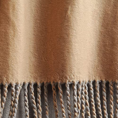 EP Mode Reversible Fringed Mulberry Silk Throw Blanket for Sofa (Light Grey/Beige) - color: Light Grey/ Beige