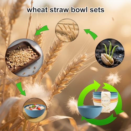 Wheat Straw Bowls for Kitchen set of 6,Anti-Scald Thick Soup Bowls 40oz,Microwave and Dishwasher Safe Bowl Sets, Unbreakable Cereal Bowl Sets. Vibrant Series - color: Vibrant Series, size: 40oz