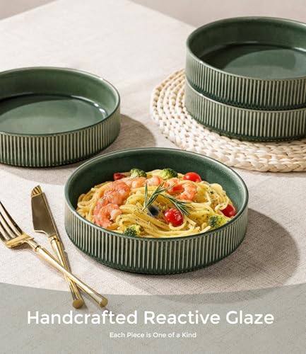 GBhome 7.5 Inch Pasta Bowls Set of 6, Ceramic Salad Bowls, Dark Green | Double Reactive Glaze Bowls for Pasta, Noodles & Fruit, Scratch Resistant, Microwave & Dishwasher Safe - color: Dark Green, size: Set of 6
